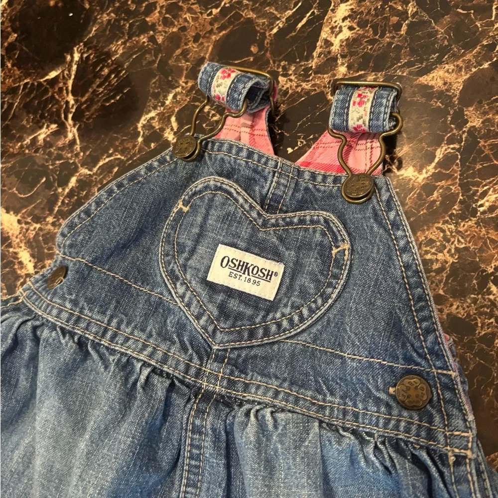 Vintage Y2K OshKosh B'gosh Denim Dress with Pink floral trim‎